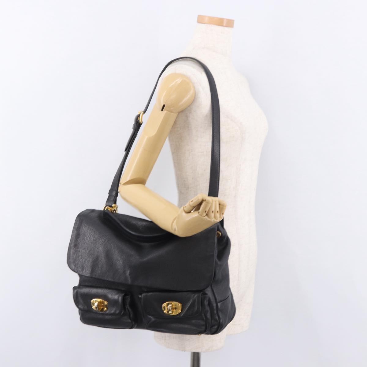 Miu Miu Shoulder Bag Leather 2way Black Gold Auth 187448V