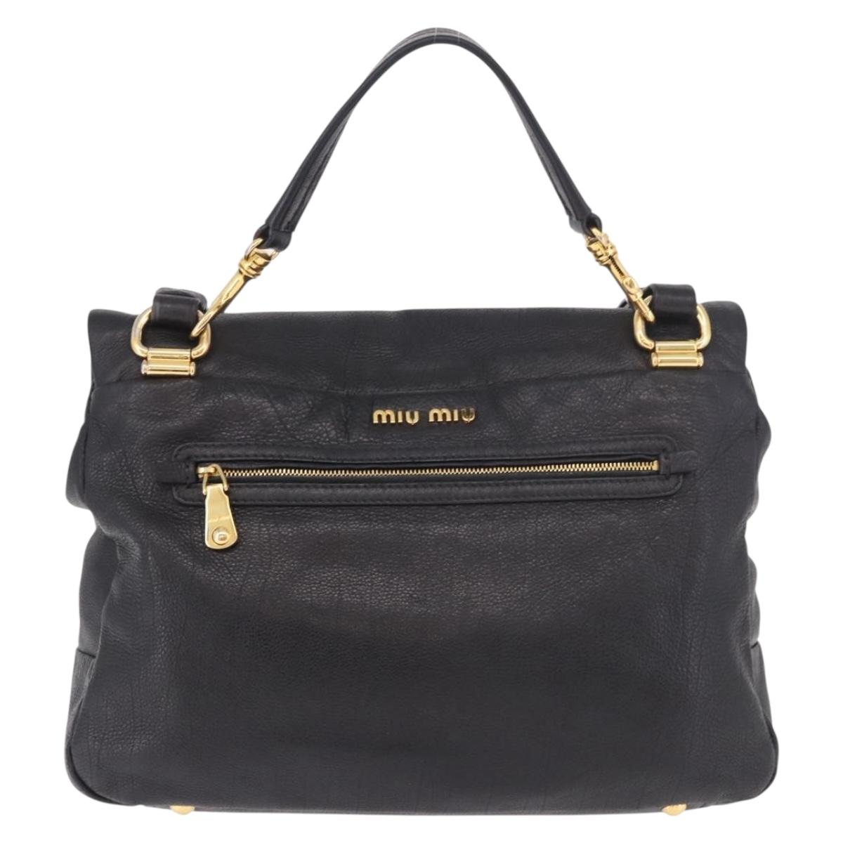 Miu Miu Shoulder Bag Leather 2way Black Gold Auth 187448V