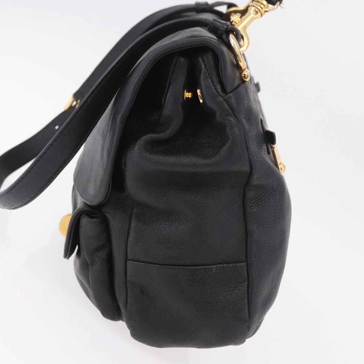 Miu Miu Shoulder Bag Leather 2way Black Gold Auth 187448V