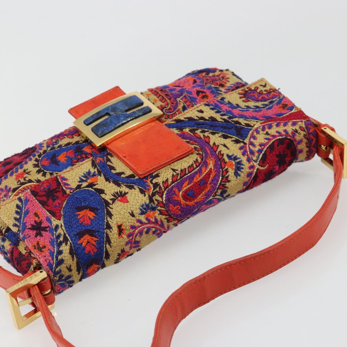 FENDI Mamma Baguette Shoulder Bag Canvas Multicolor Gold Auth 187450SM