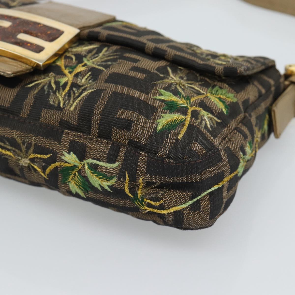 FENDI Zucca Canvas Mamma Baguette Shoulder Bag Black Gold Brown Auth 187451SM
