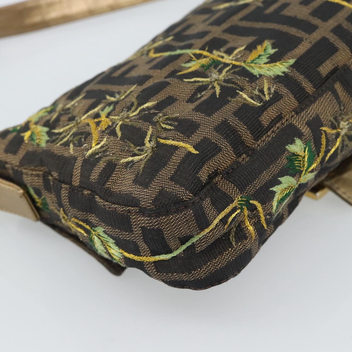 FENDI Zucca Canvas Mamma Baguette Shoulder Bag Black Gold Brown Auth 187451SM
