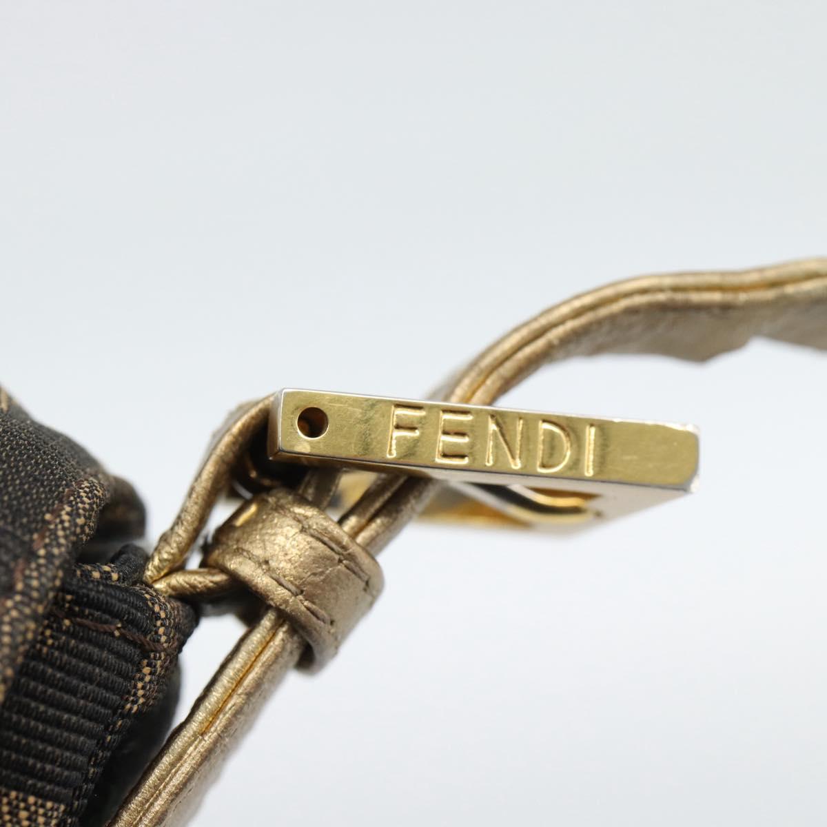 FENDI Zucca Canvas Mamma Baguette Shoulder Bag Black Gold Brown Auth 187451SM