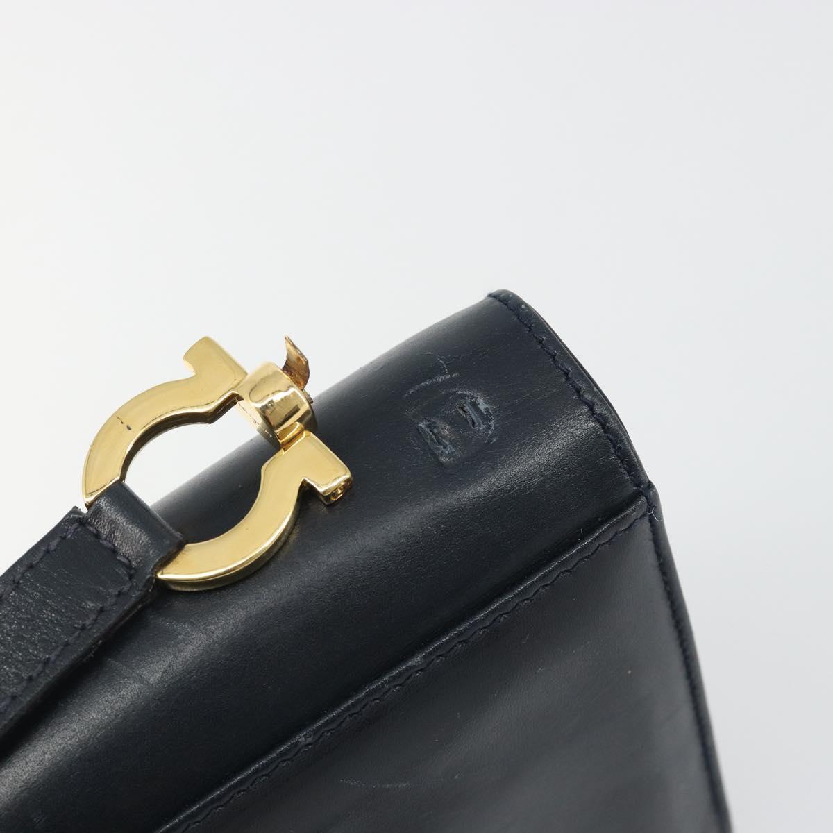 Salvatore Ferragamo Gancini Shoulder Bag Leather Navy Gold Auth 187453