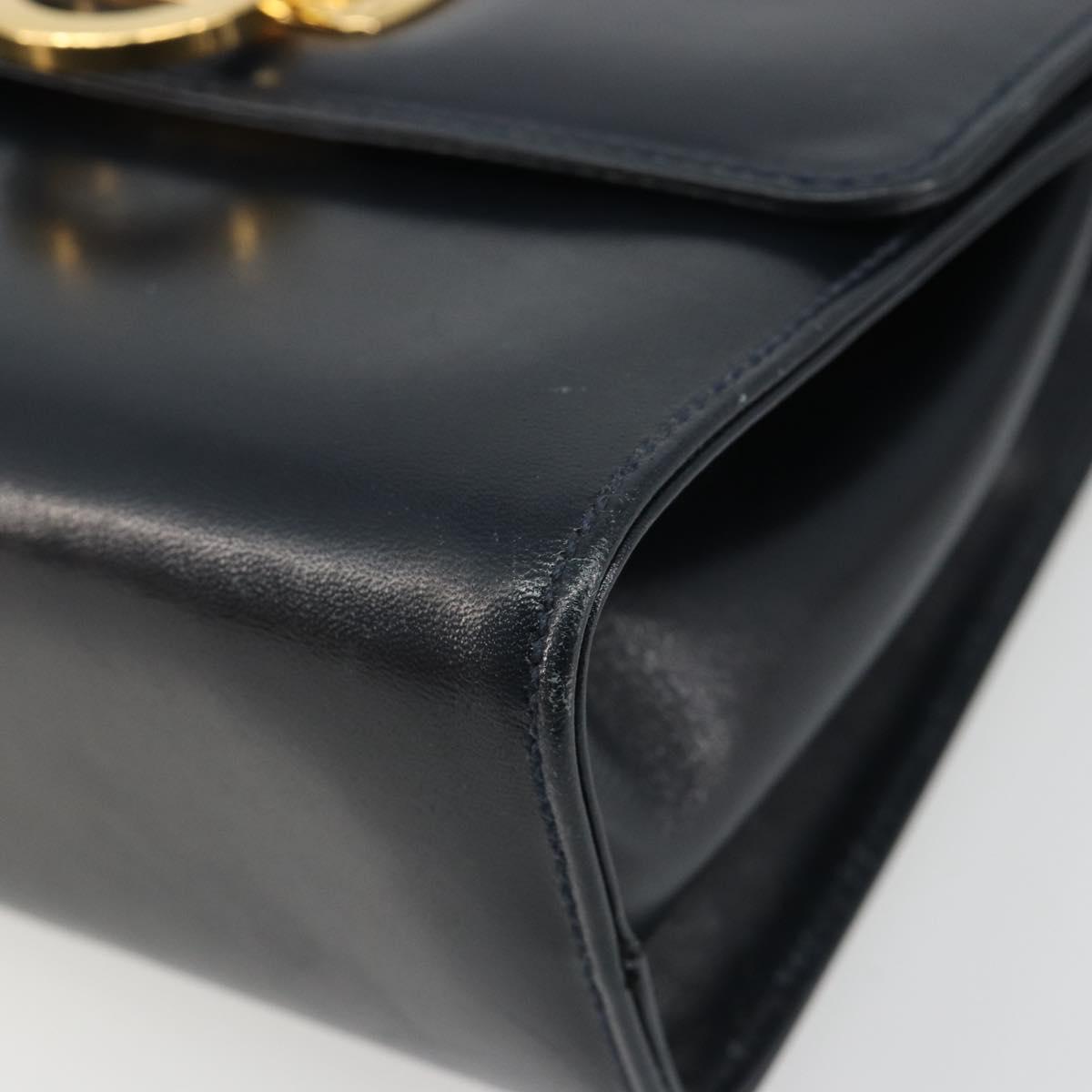 Salvatore Ferragamo Gancini Shoulder Bag Leather Navy Gold Auth 187453