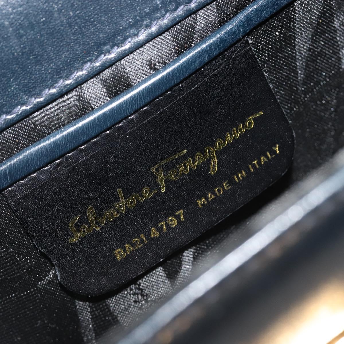 Salvatore Ferragamo Gancini Shoulder Bag Leather Navy Gold Auth 187453