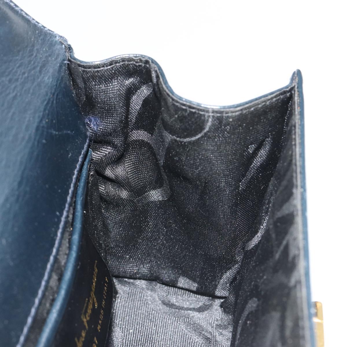 Salvatore Ferragamo Gancini Shoulder Bag Leather Navy Gold Auth 187453