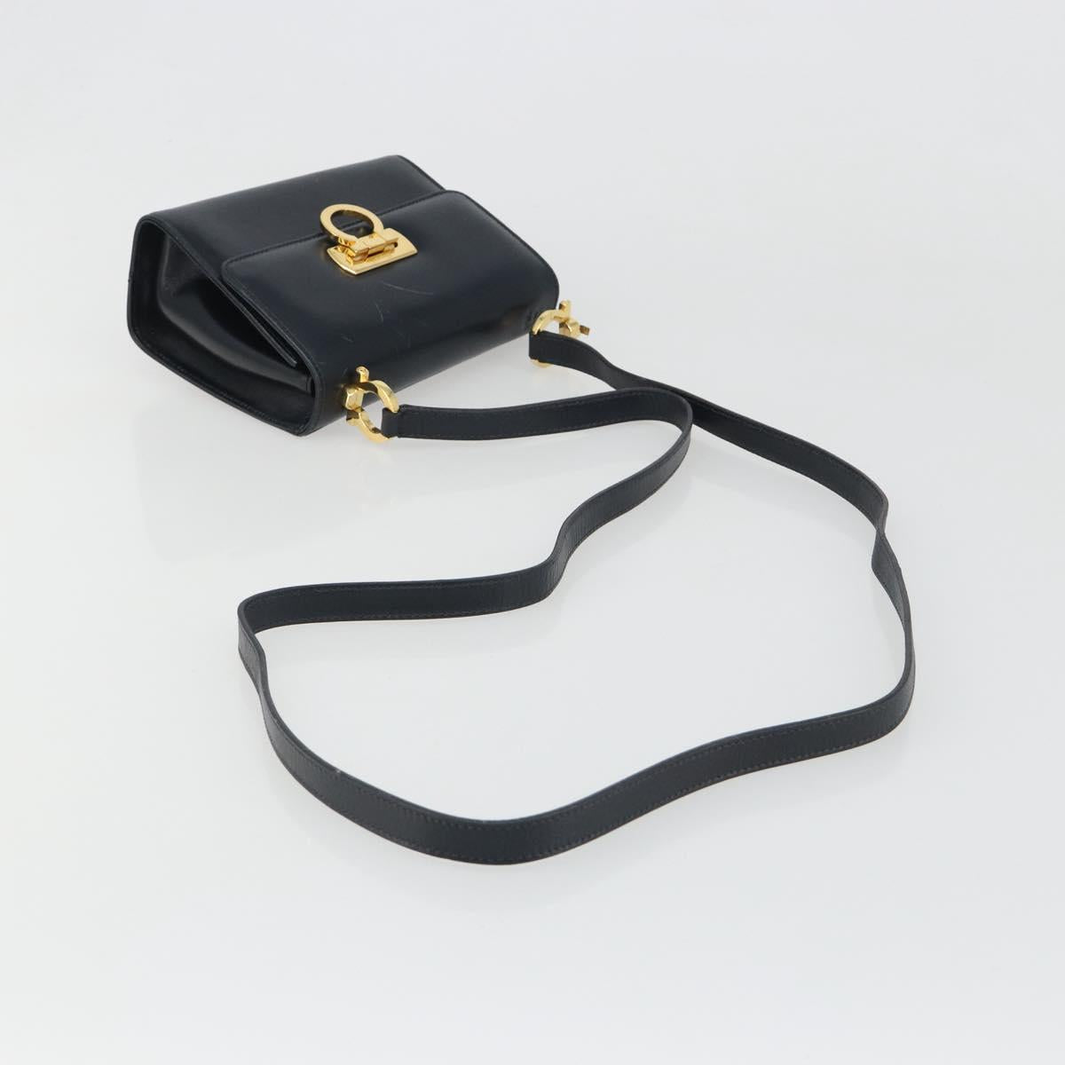 Salvatore Ferragamo Gancini Shoulder Bag Leather Navy Gold Auth 187453