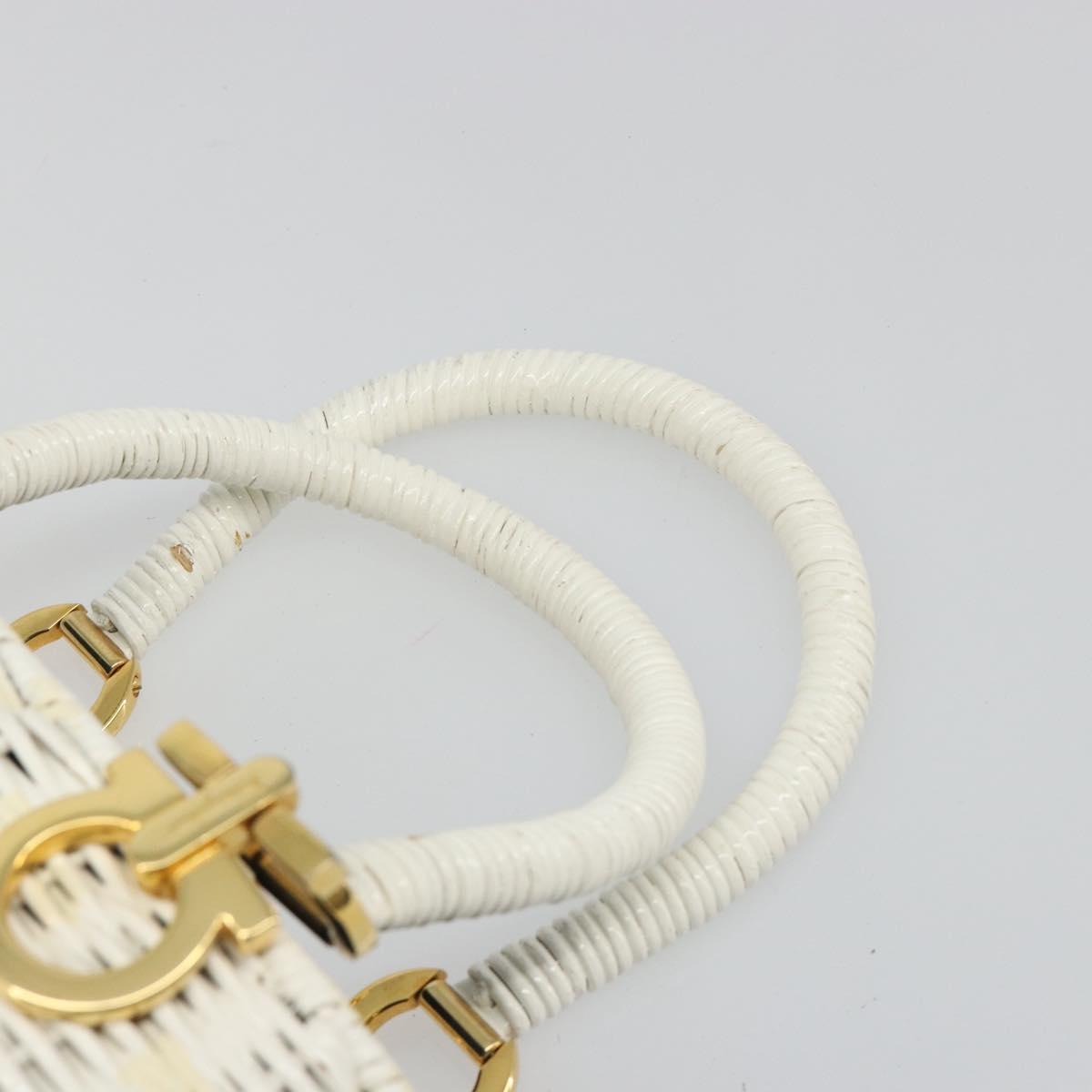 Salvatore Ferragamo Gancini Hand Bag Rattan White Gold Auth 187454V