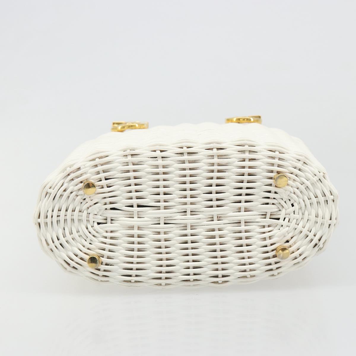 Salvatore Ferragamo Gancini Hand Bag Rattan White Gold Auth 187454V