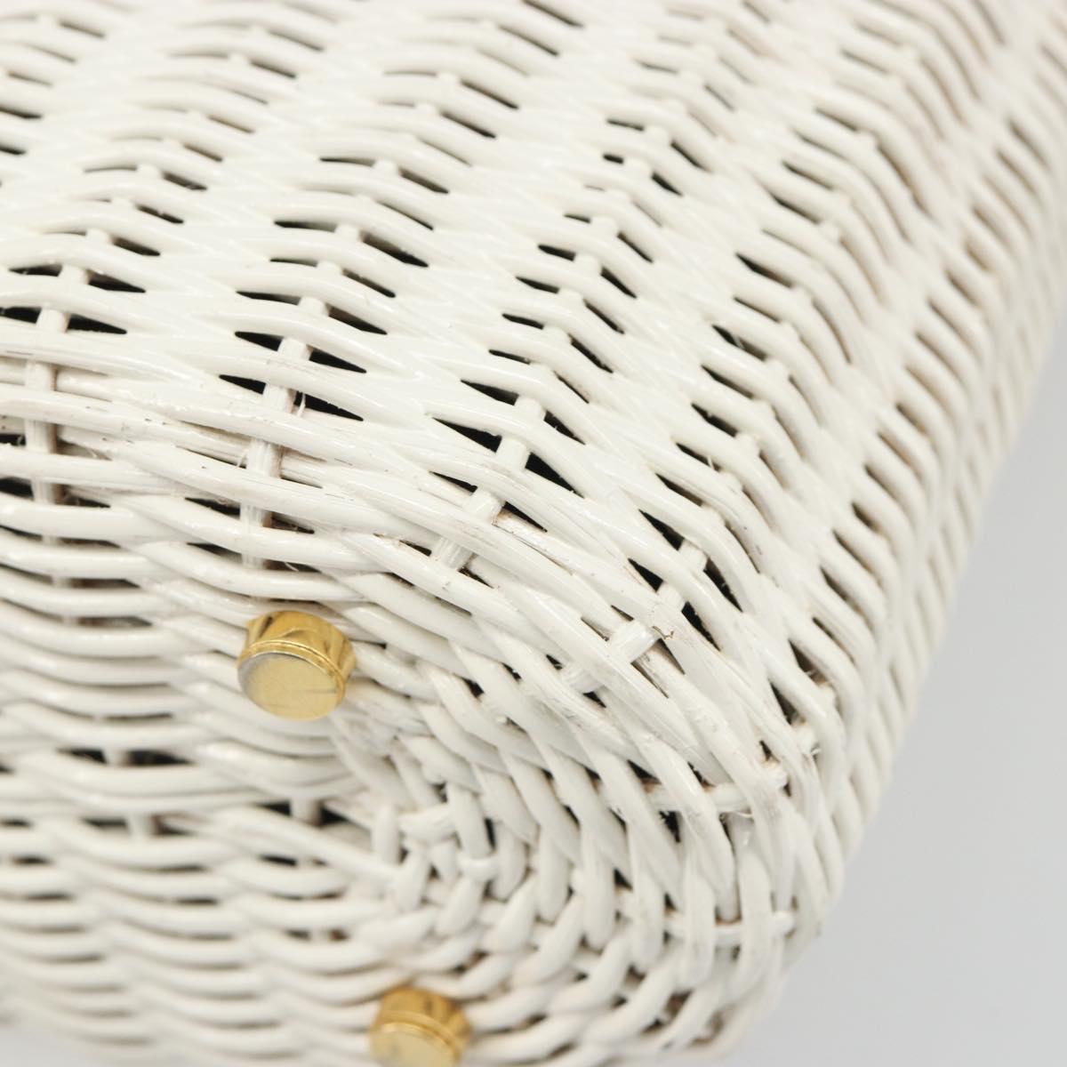 Salvatore Ferragamo Gancini Hand Bag Rattan White Gold Auth 187454V