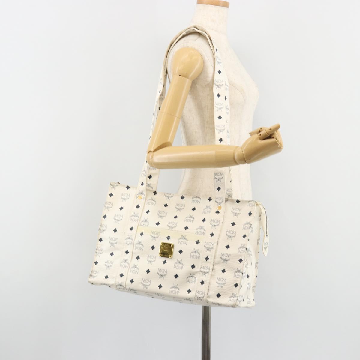 MCM Vicetos Logogram Tote Bag PVC Leather White Auth 187455