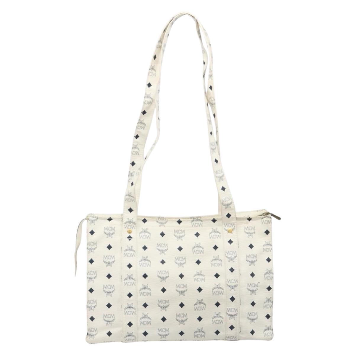 MCM Vicetos Logogram Tote Bag PVC Leather White Auth 187455