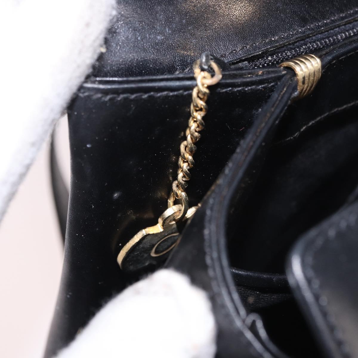 CELINE Shoulder Bag Leather Black Gold Auth 187456