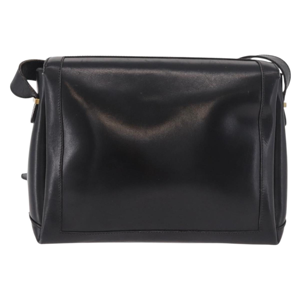 CELINE Shoulder Bag Leather Black Gold Auth 187456
