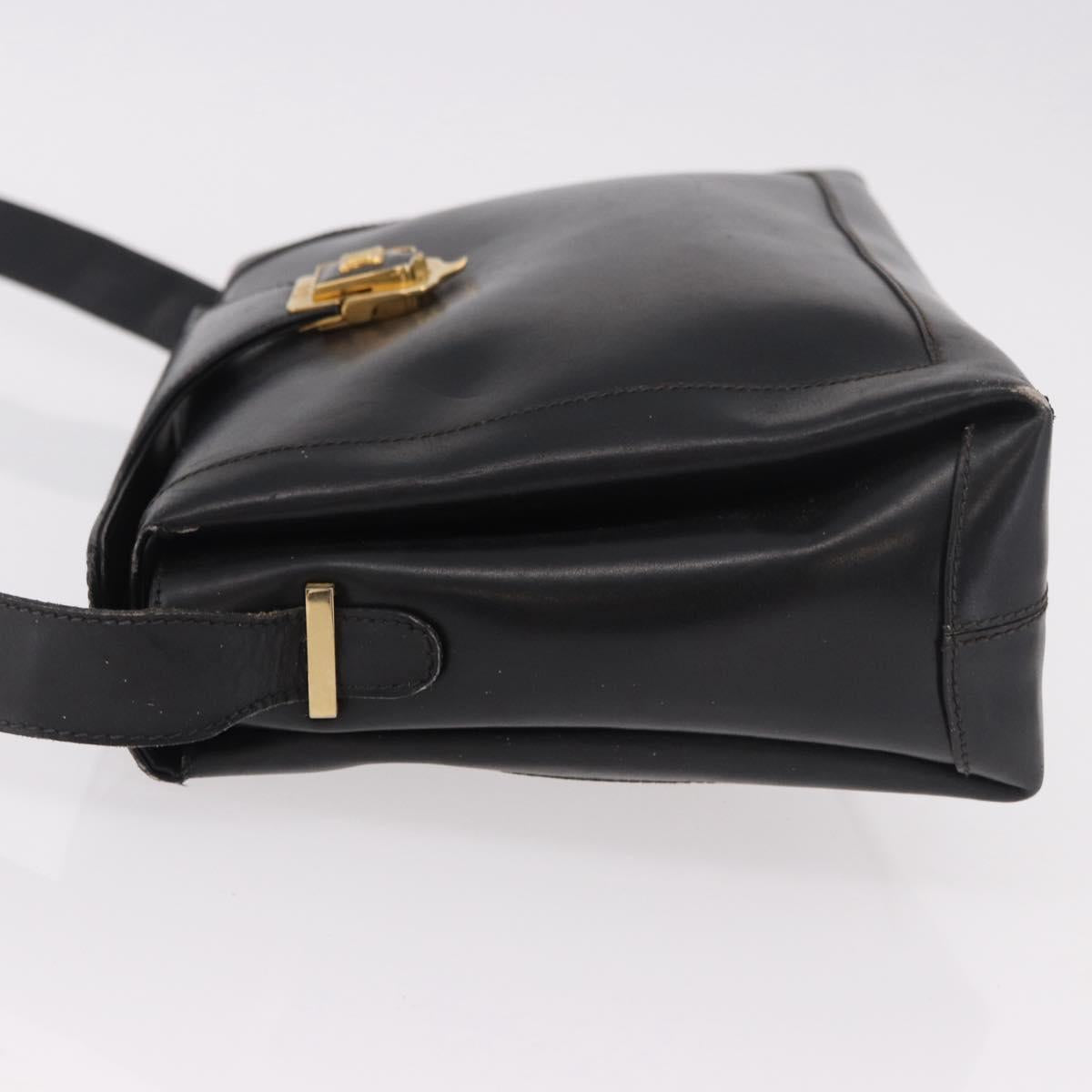 CELINE Shoulder Bag Leather Black Gold Auth 187456
