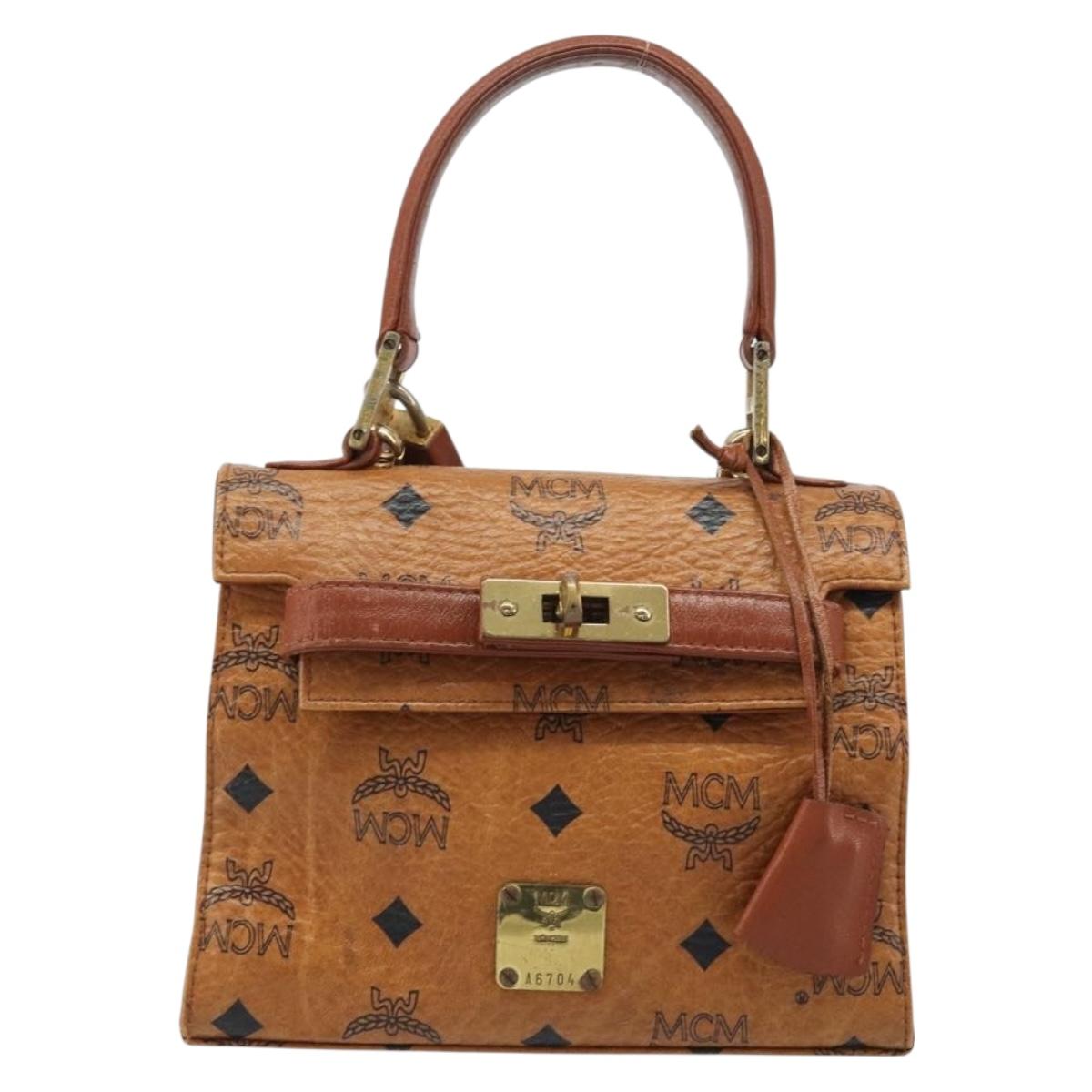 MCM Vicetos Logogram Hand Bag PVC Leather 2way Brown Gold Auth 187458A