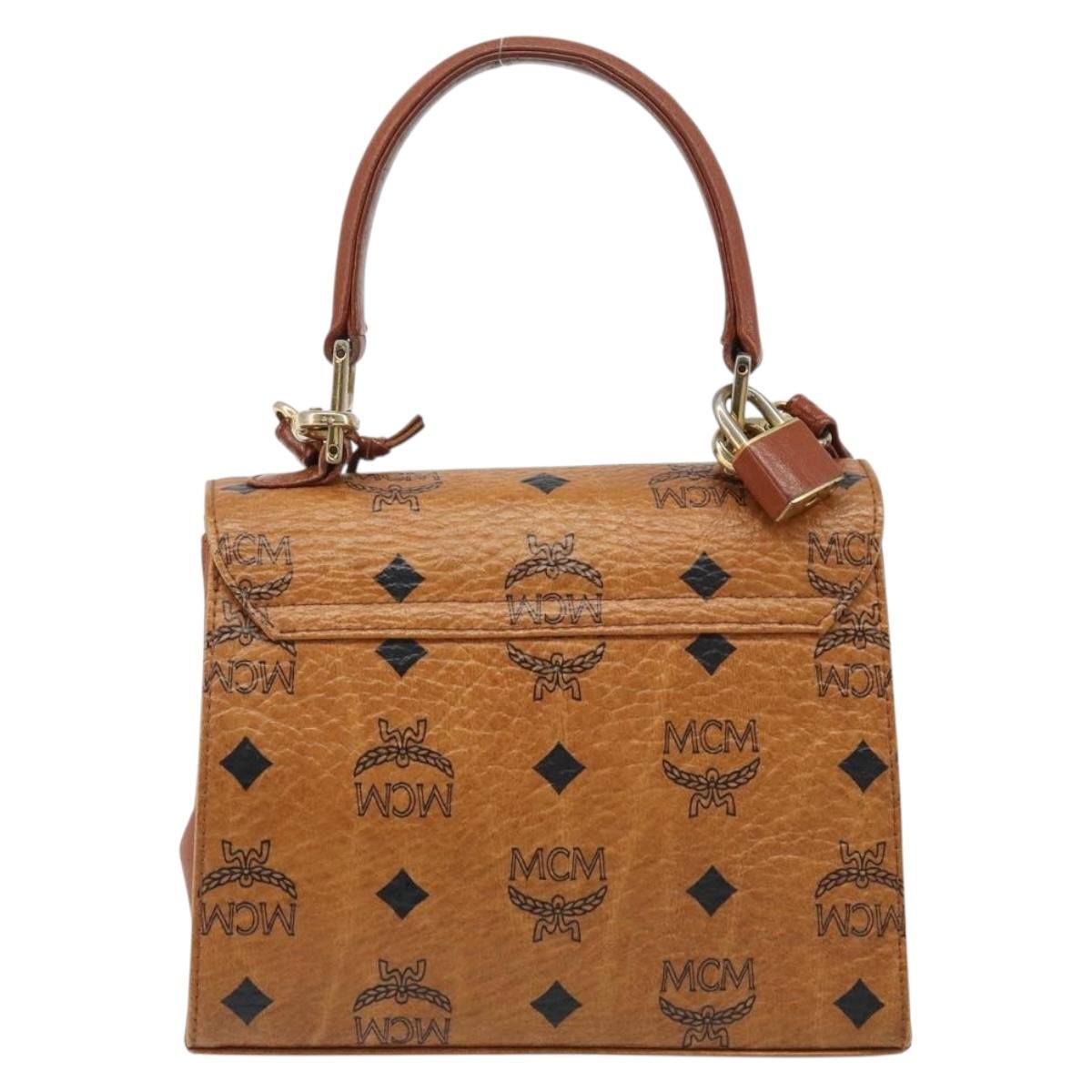 MCM Vicetos Logogram Hand Bag PVC Leather 2way Brown Gold Auth 187458A