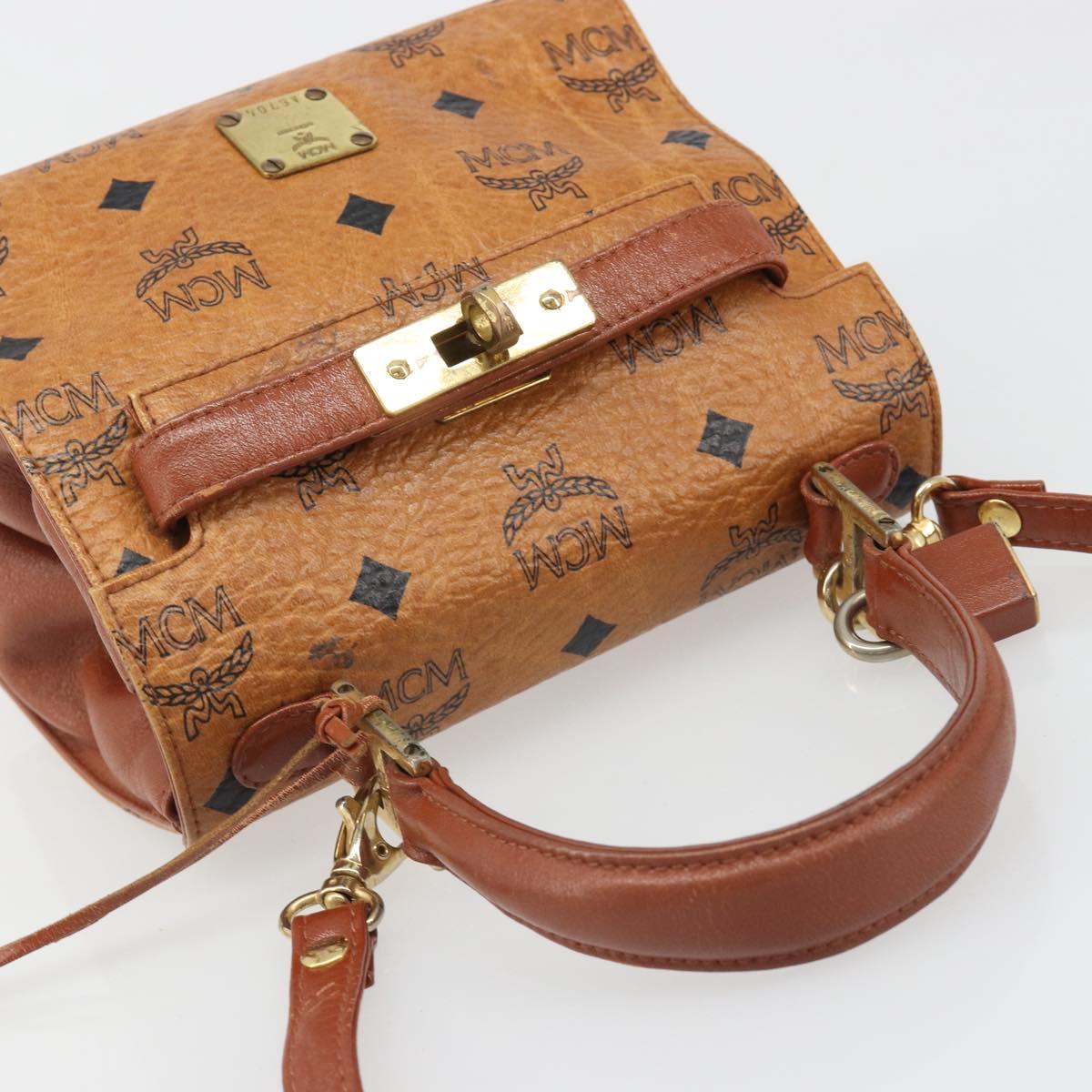 MCM Vicetos Logogram Hand Bag PVC Leather 2way Brown Gold Auth 187458A