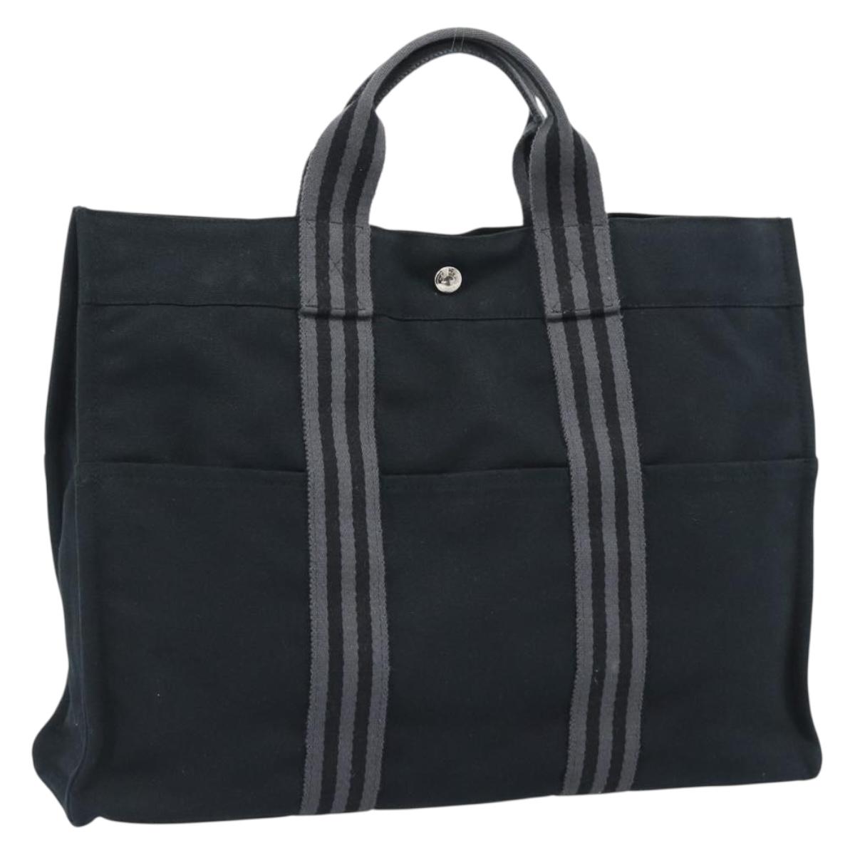 HERMES Fourre Tout GM Hand Bag Canvas Black Silver Auth 187459V