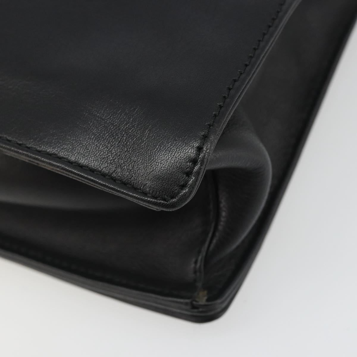 GUCCI Bamboo Shoulder Bag Leather Black Silver Auth 187466V