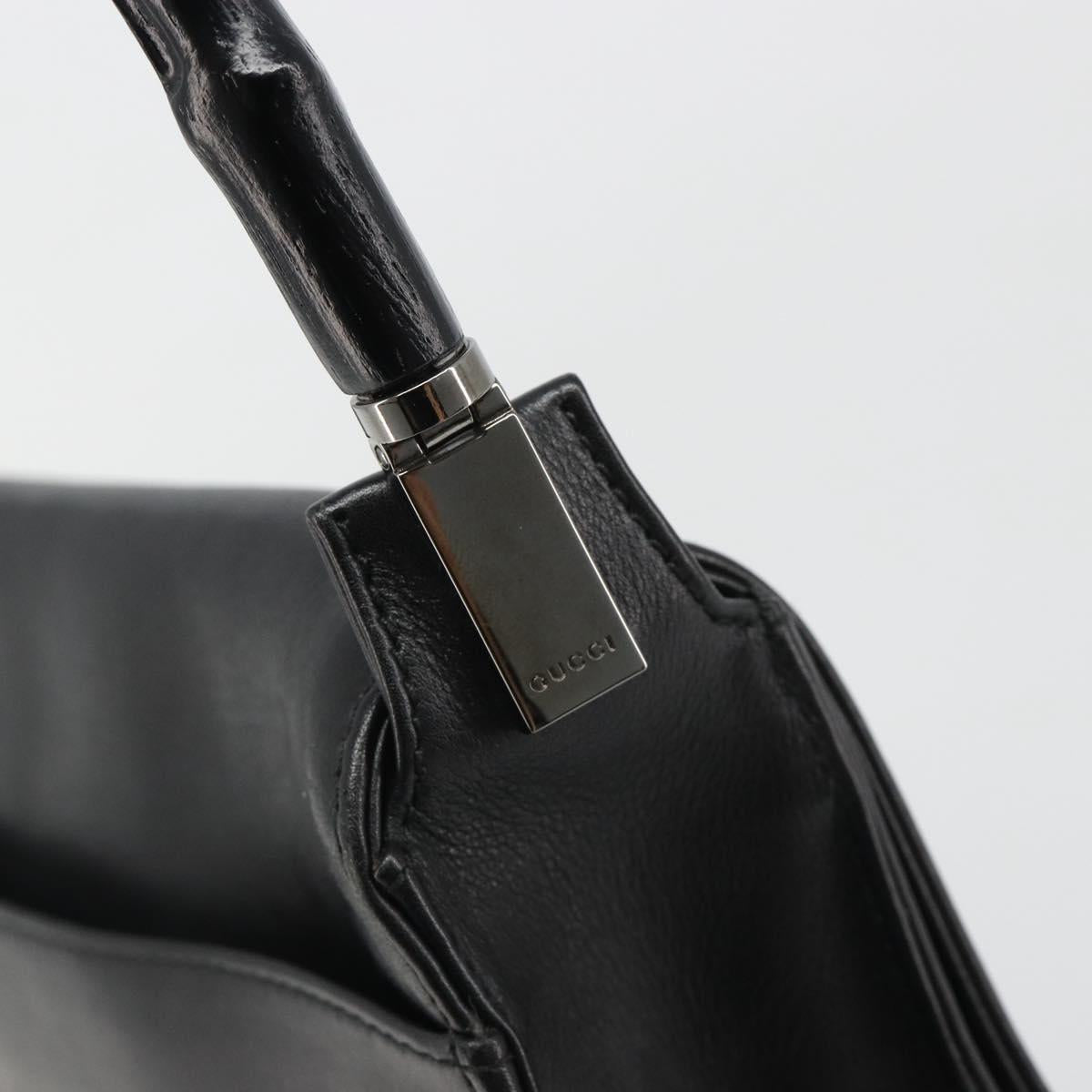 GUCCI Bamboo Shoulder Bag Leather Black Silver Auth 187466V