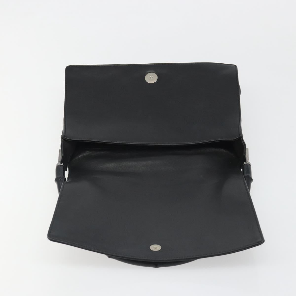 GUCCI Bamboo Shoulder Bag Leather Black Silver Auth 187466V