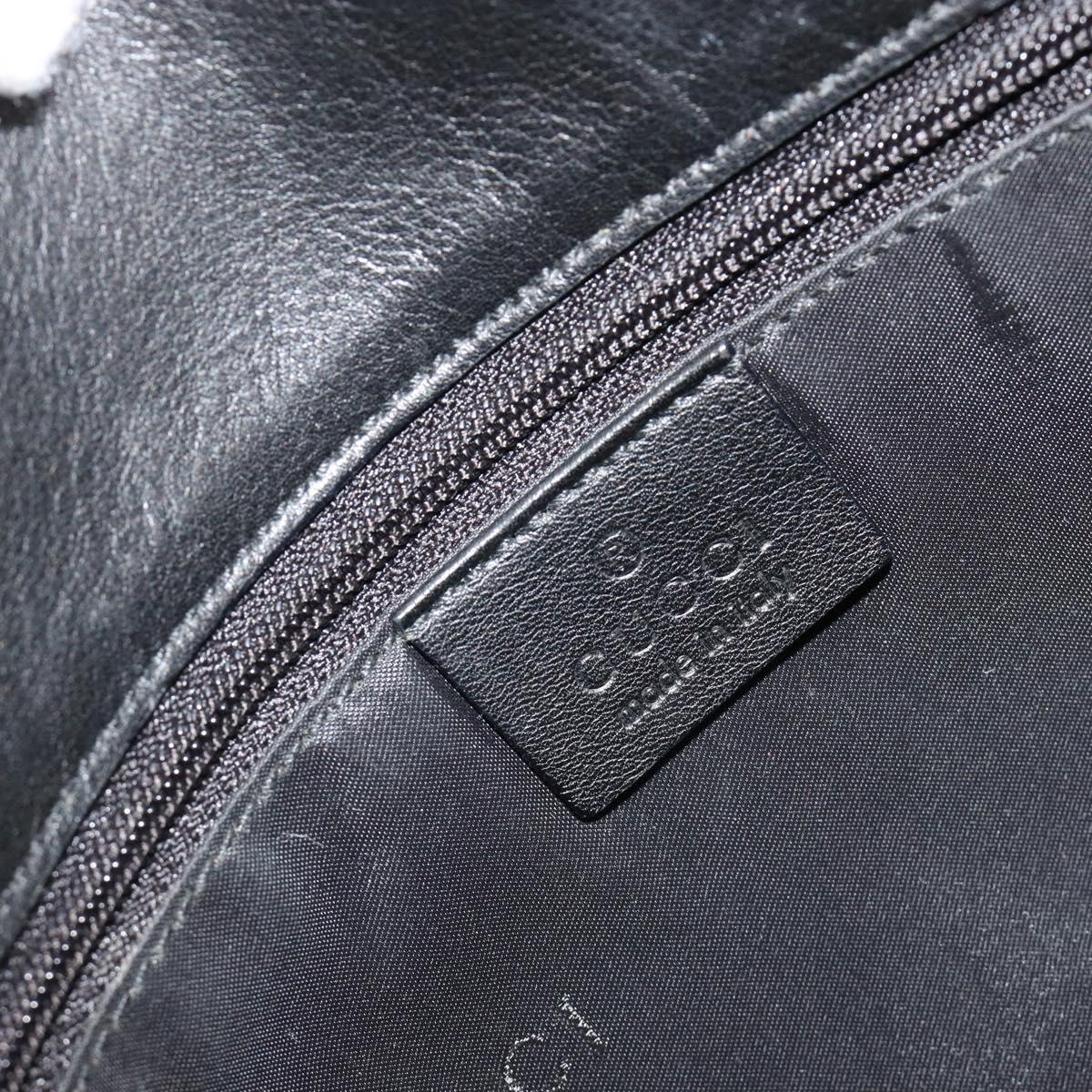 GUCCI Bamboo Shoulder Bag Leather Black Silver Auth 187466V
