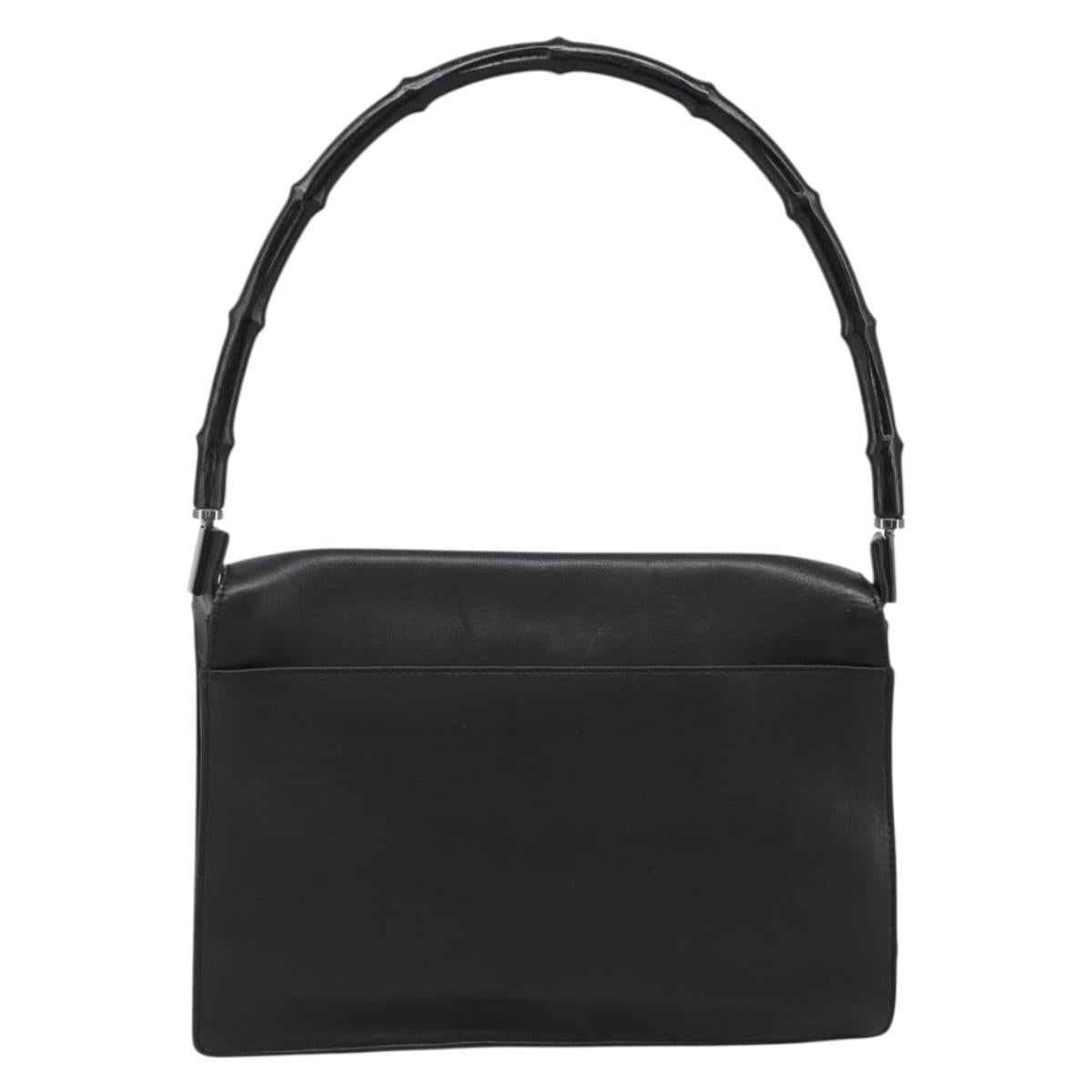 GUCCI Bamboo Shoulder Bag Leather Black Silver Auth 187466V