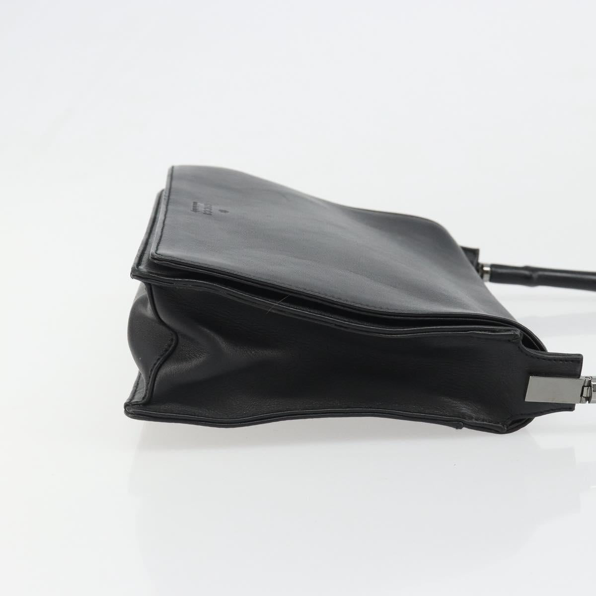 GUCCI Bamboo Shoulder Bag Leather Black Silver Auth 187466V