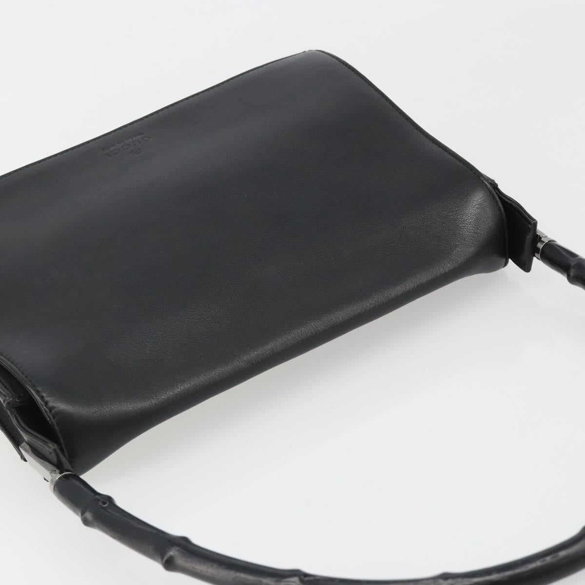 GUCCI Bamboo Shoulder Bag Leather Black Silver Auth 187466V
