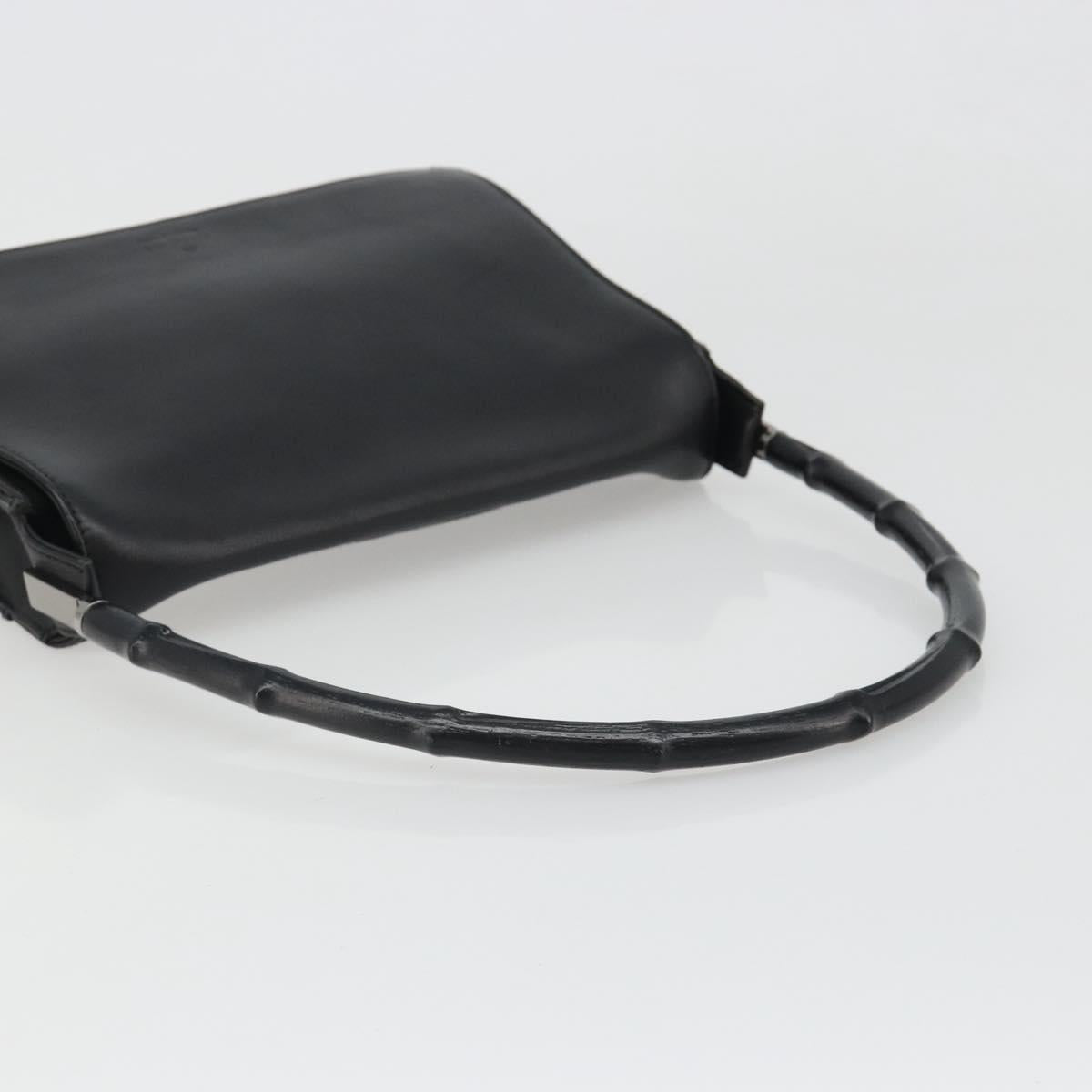 GUCCI Bamboo Shoulder Bag Leather Black Silver Auth 187466V