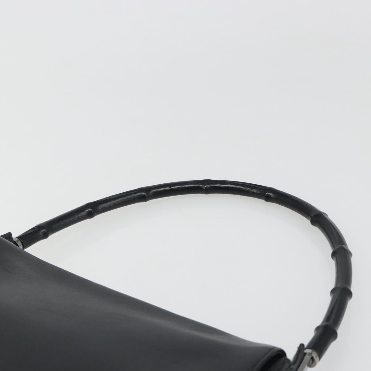 GUCCI Bamboo Shoulder Bag Leather Black Silver Auth 187466V