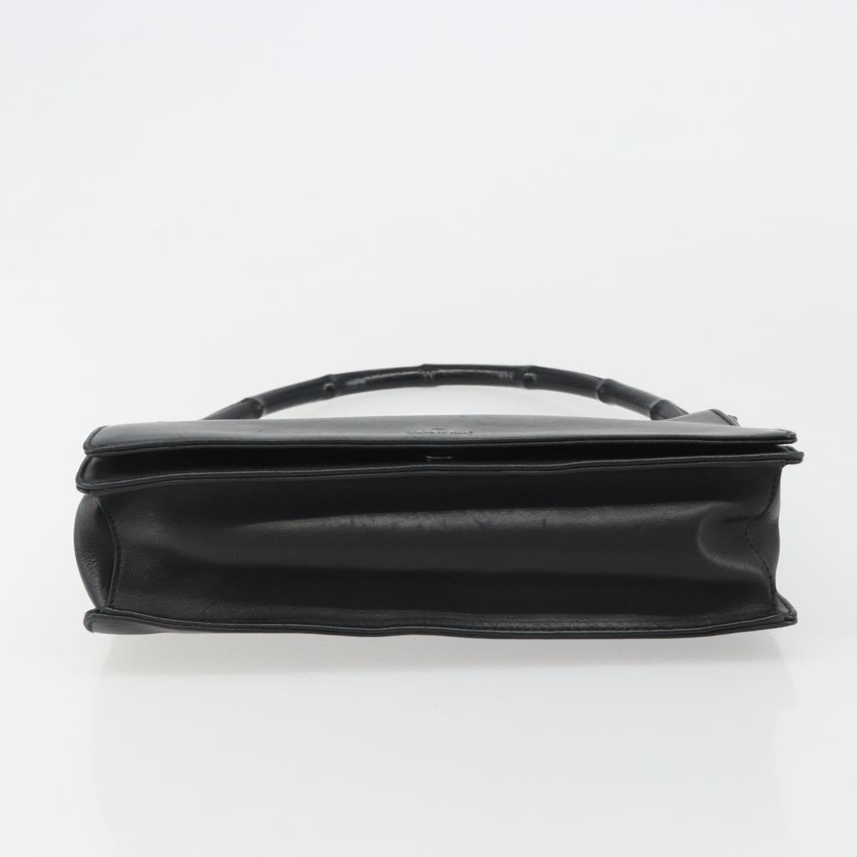 GUCCI Bamboo Shoulder Bag Leather Black Silver Auth 187466V