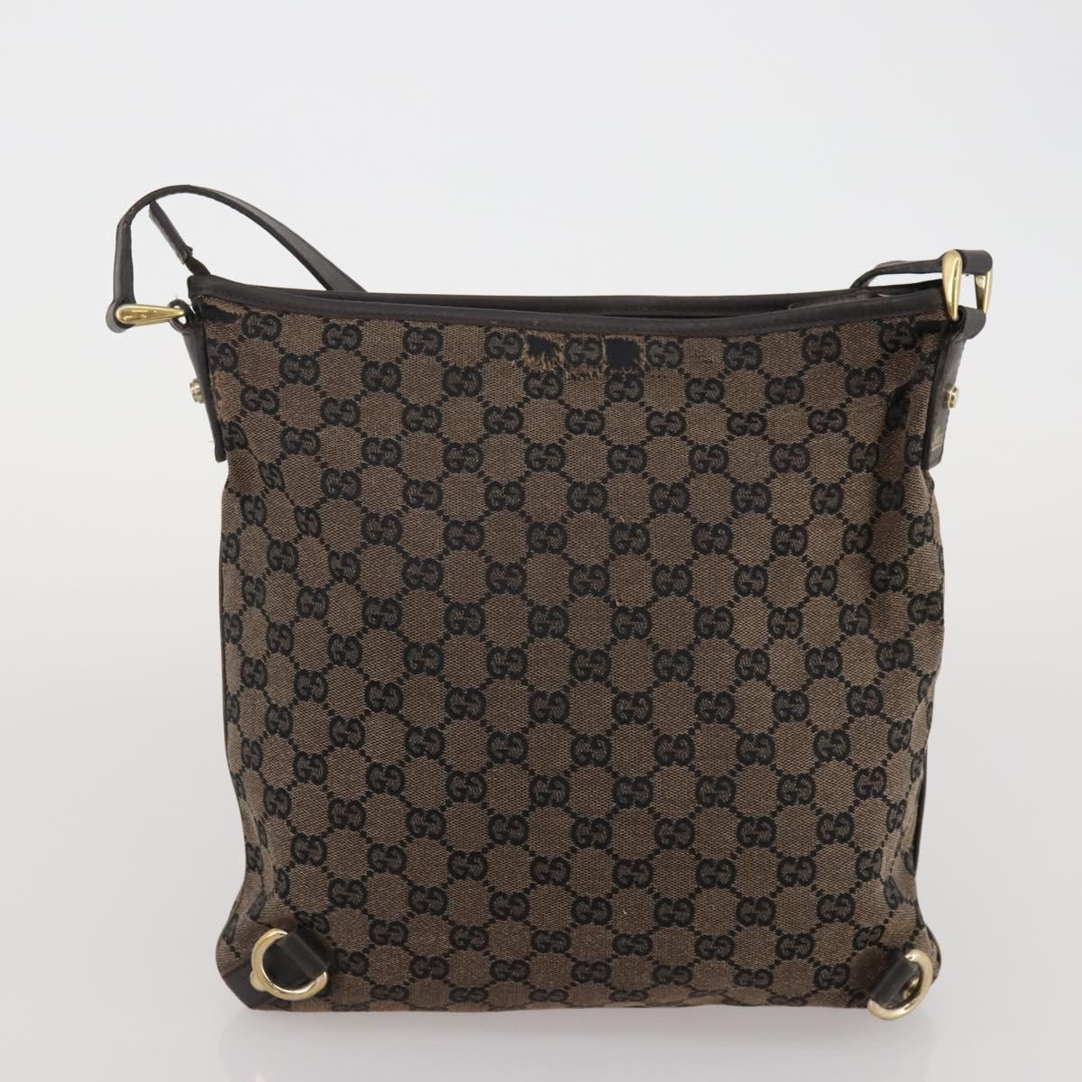 GUCCI GG Canvas Bamboo Shoulder Bag Leather Canvas 3 Set Brown Black Auth 187469
