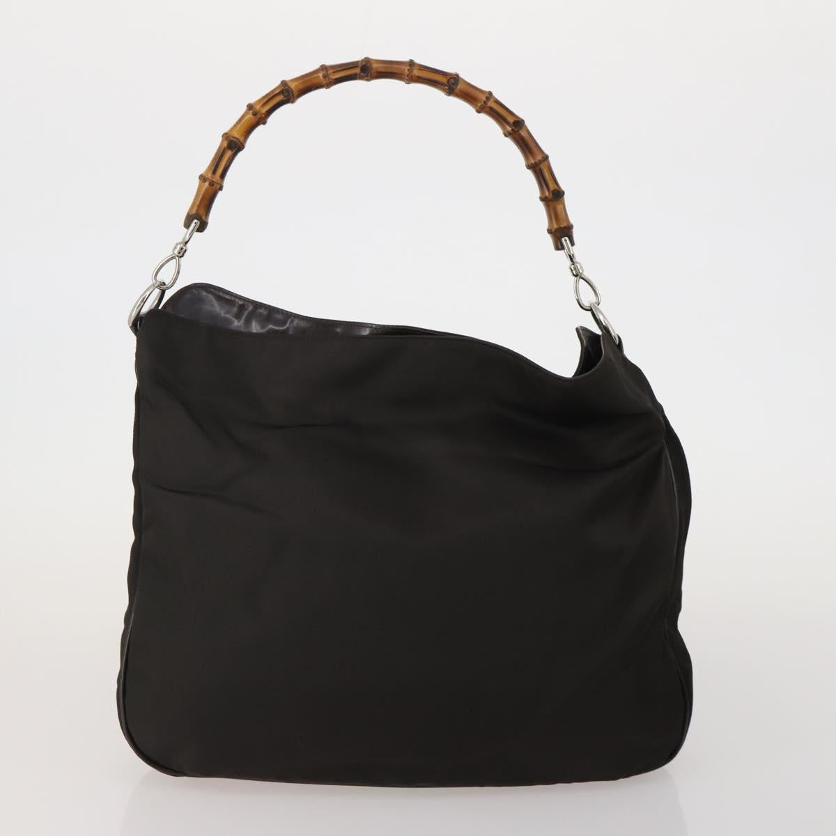 GUCCI GG Canvas Bamboo Shoulder Bag Leather Canvas 3 Set Brown Black Auth 187469