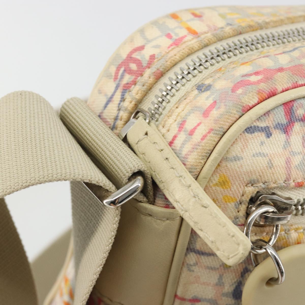 CHANEL Shoulder Bag Canvas Beige Silver CC Auth 187479