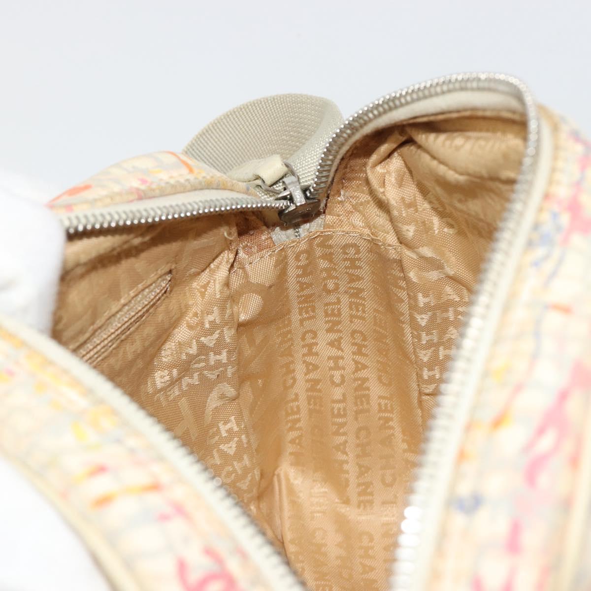 CHANEL Shoulder Bag Canvas Beige Silver CC Auth 187479