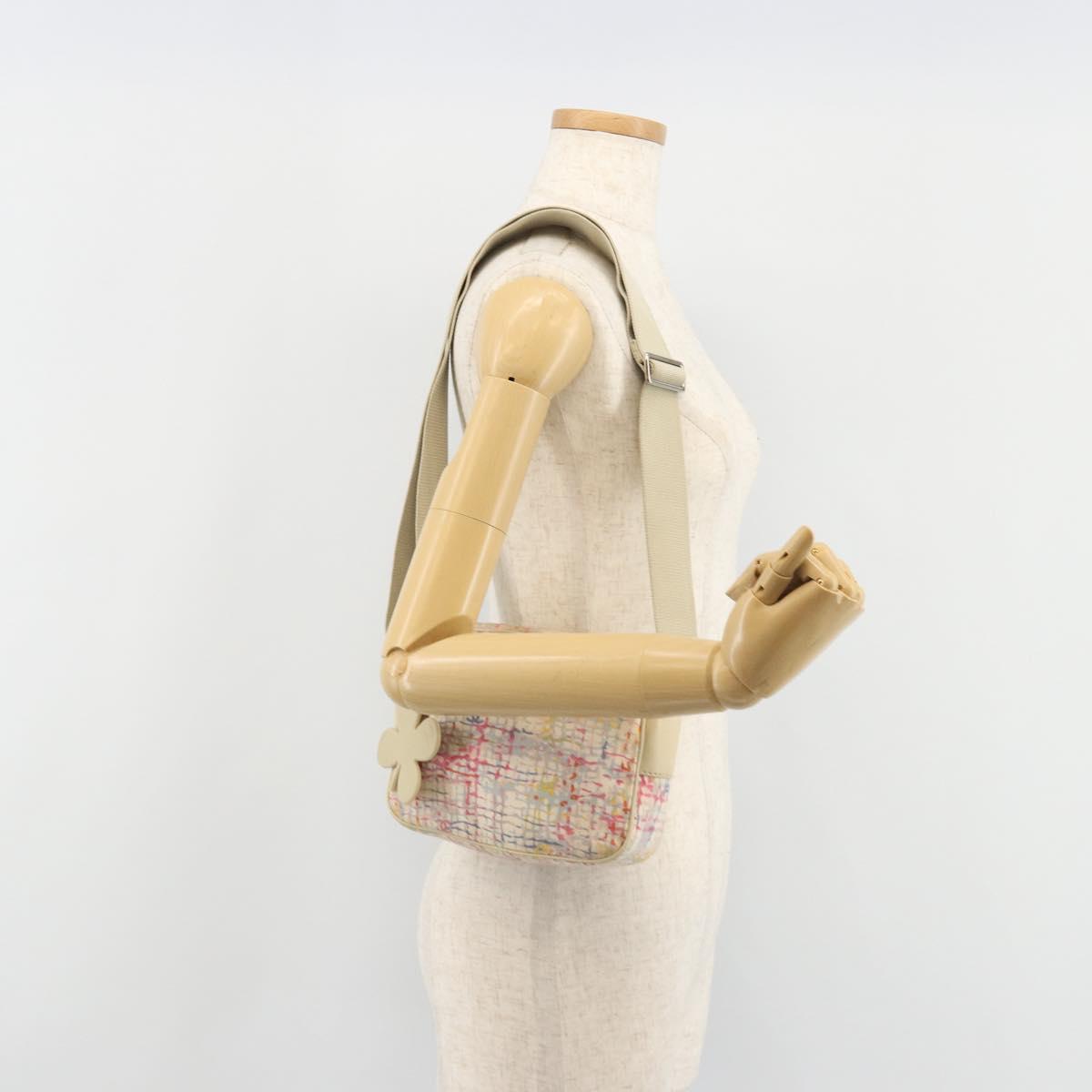 CHANEL Shoulder Bag Canvas Beige Silver CC Auth 187479
