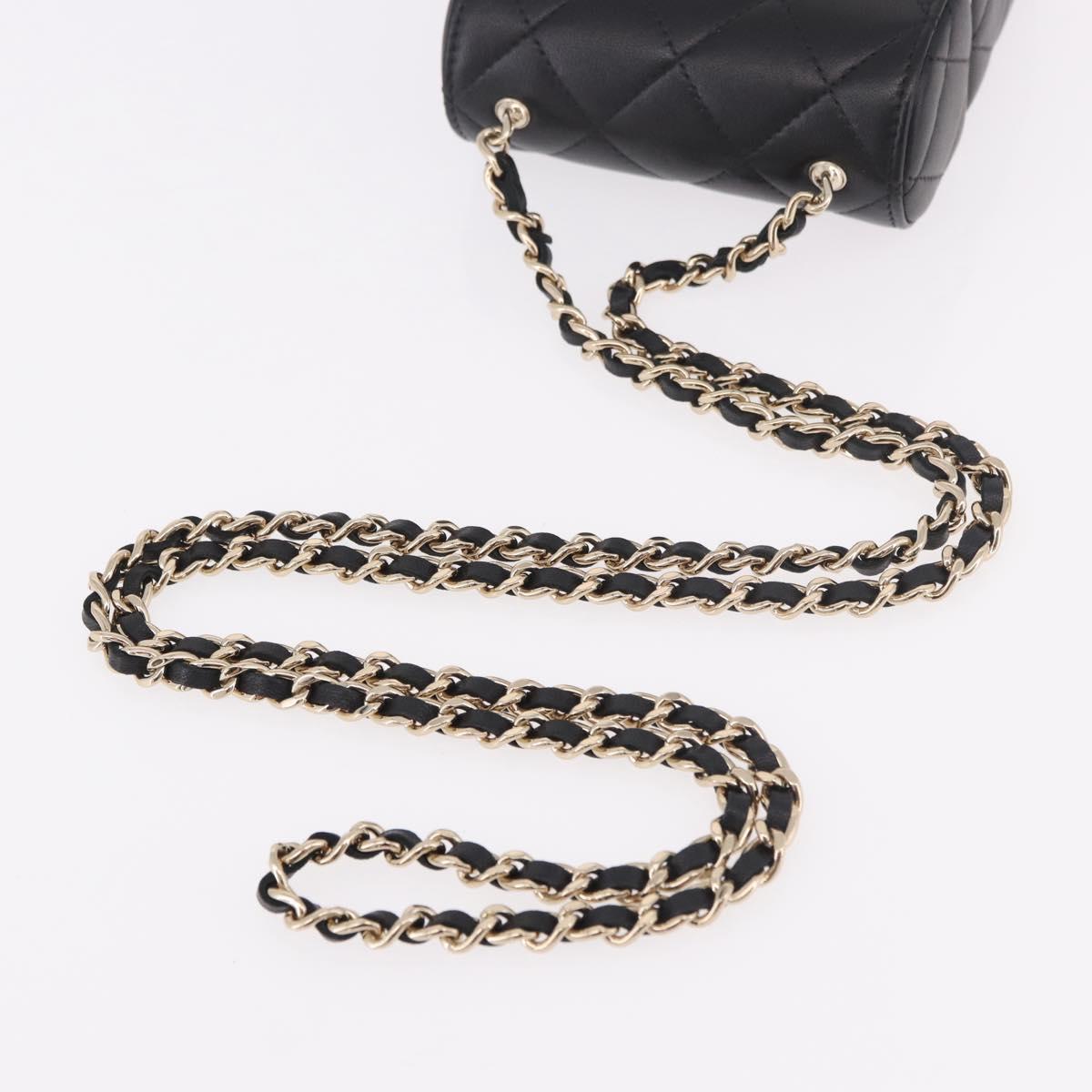 CHANEL Matelasse Chain Shoulder Bag Lamb Skin Black Gold CC Auth 187480SAM