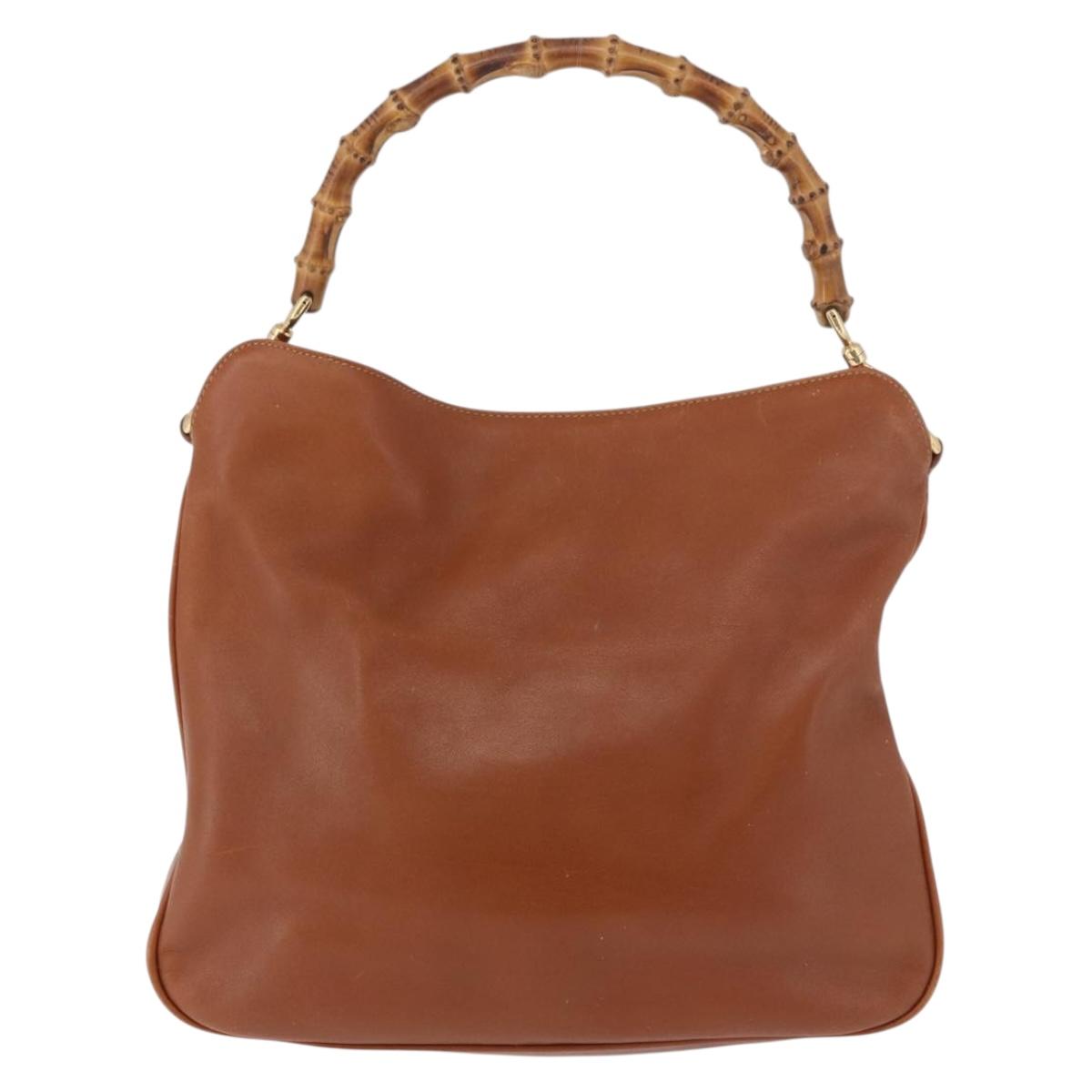 GUCCI Bamboo Shoulder Bag Leather 2way Brown Gold 001 0166 1638 Auth 187484