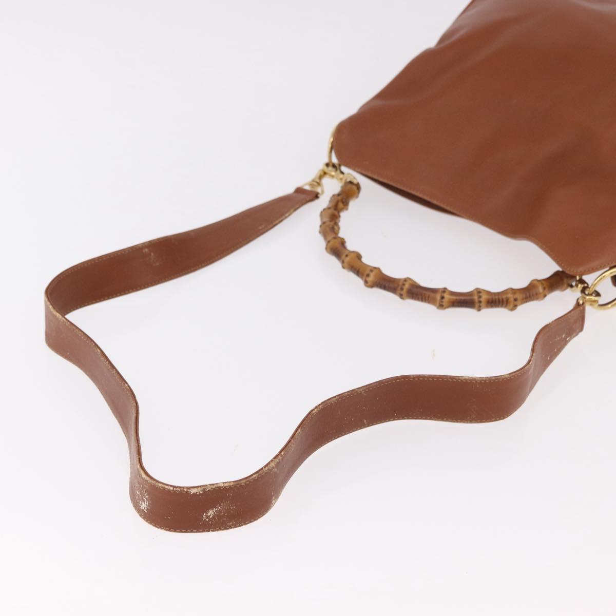 GUCCI Bamboo Shoulder Bag Leather 2way Brown Gold 001 0166 1638 Auth 187484