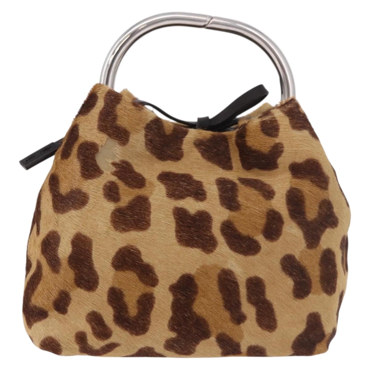 PRADA Pouch Unborn Calf Skin Brown Silver Auth 187486V