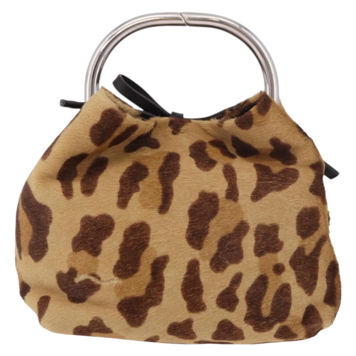 PRADA Pouch Unborn Calf Skin Brown Silver Auth 187486V