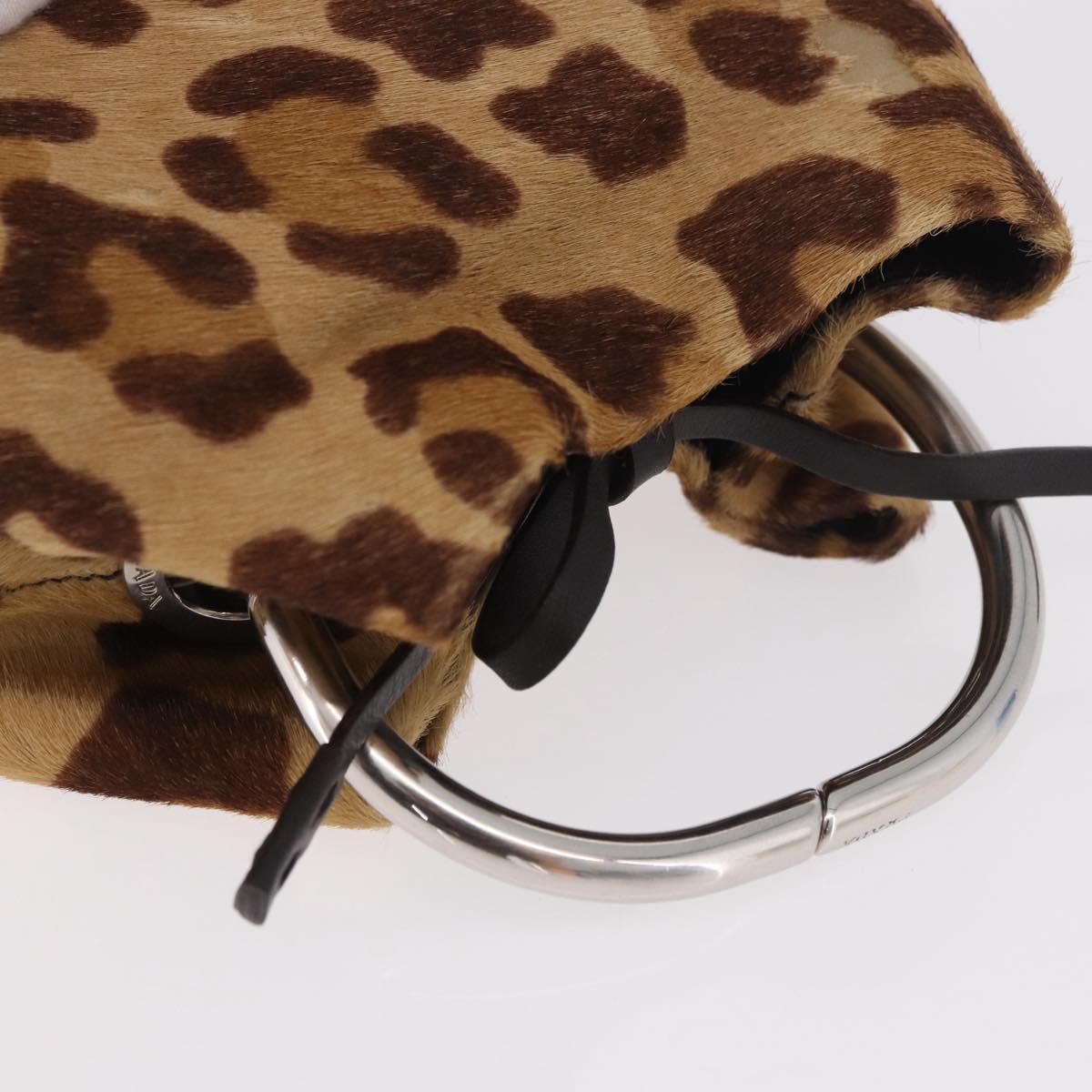 PRADA Pouch Unborn Calf Skin Brown Silver Auth 187486V