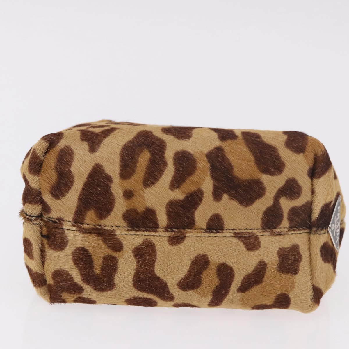 PRADA Pouch Unborn Calf Skin Brown Silver Auth 187486V