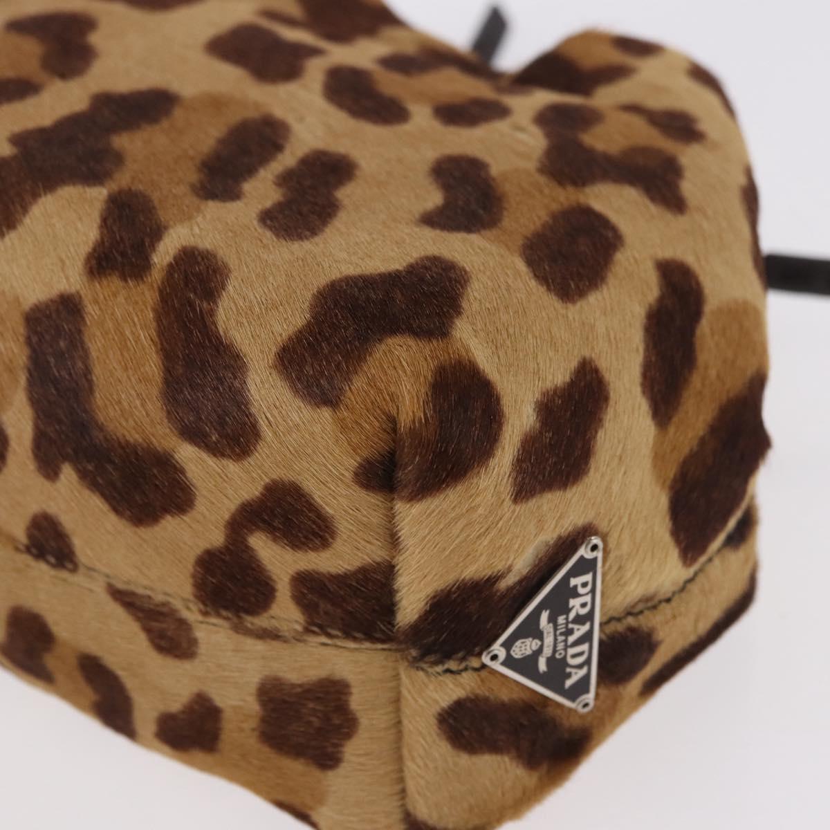 PRADA Pouch Unborn Calf Skin Brown Silver Auth 187486V