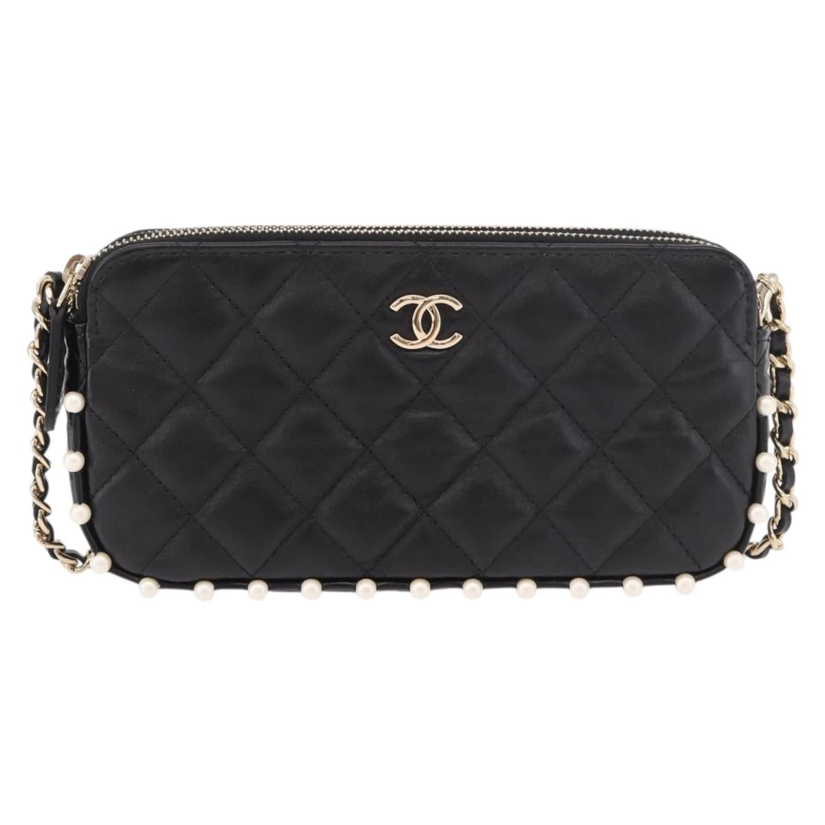 CHANEL Matelasse Chain Shoulder Bag Calf Skin Black Gold CC Auth 187491SAM