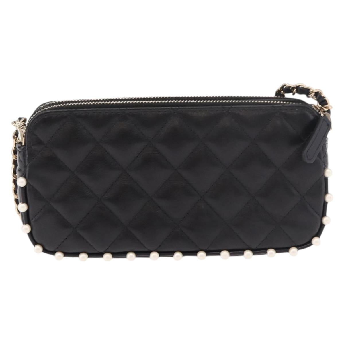 CHANEL Matelasse Chain Shoulder Bag Calf Skin Black Gold CC Auth 187491SAM