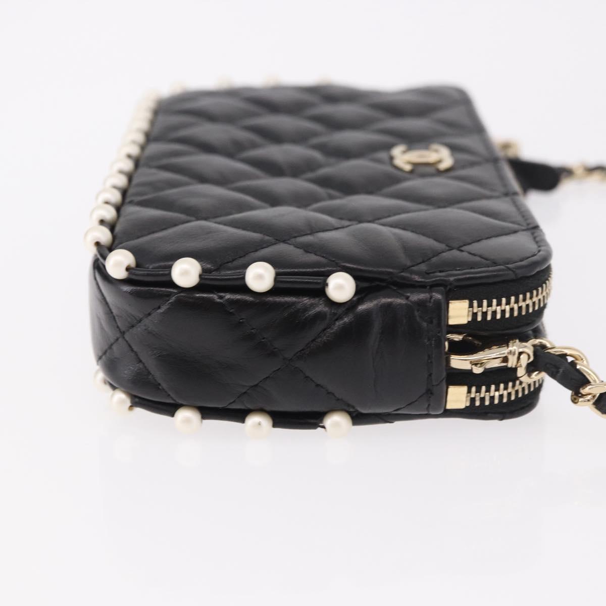 CHANEL Matelasse Chain Shoulder Bag Calf Skin Black Gold CC Auth 187491SAM
